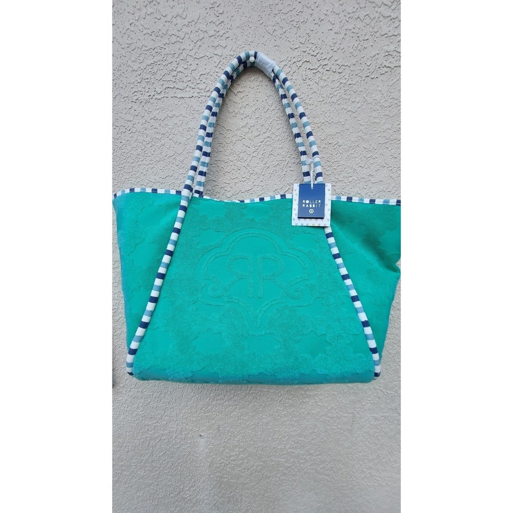 NWT RARE Roller Rabbit x Target Green Star Geo Large Terry Beach Tote Bag